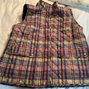 Talbots Navy Fleece Jacket with Multicolor Collar Trim